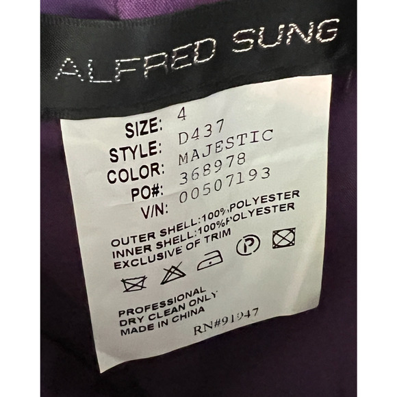 Alfred Sung Dress Womens Size 4 Formal Purple Strapless Ruched 90s Y2K Vintage - Picture 2 of 8